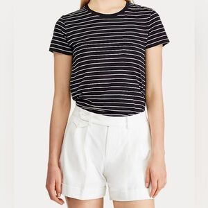 Ralph Lauren Black and White Short Sleeve Tee, 100% Cotton, Nautical, Tenniscore